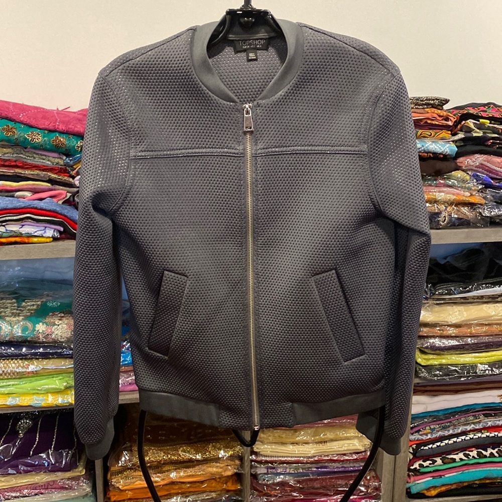 Gray bomber jacket